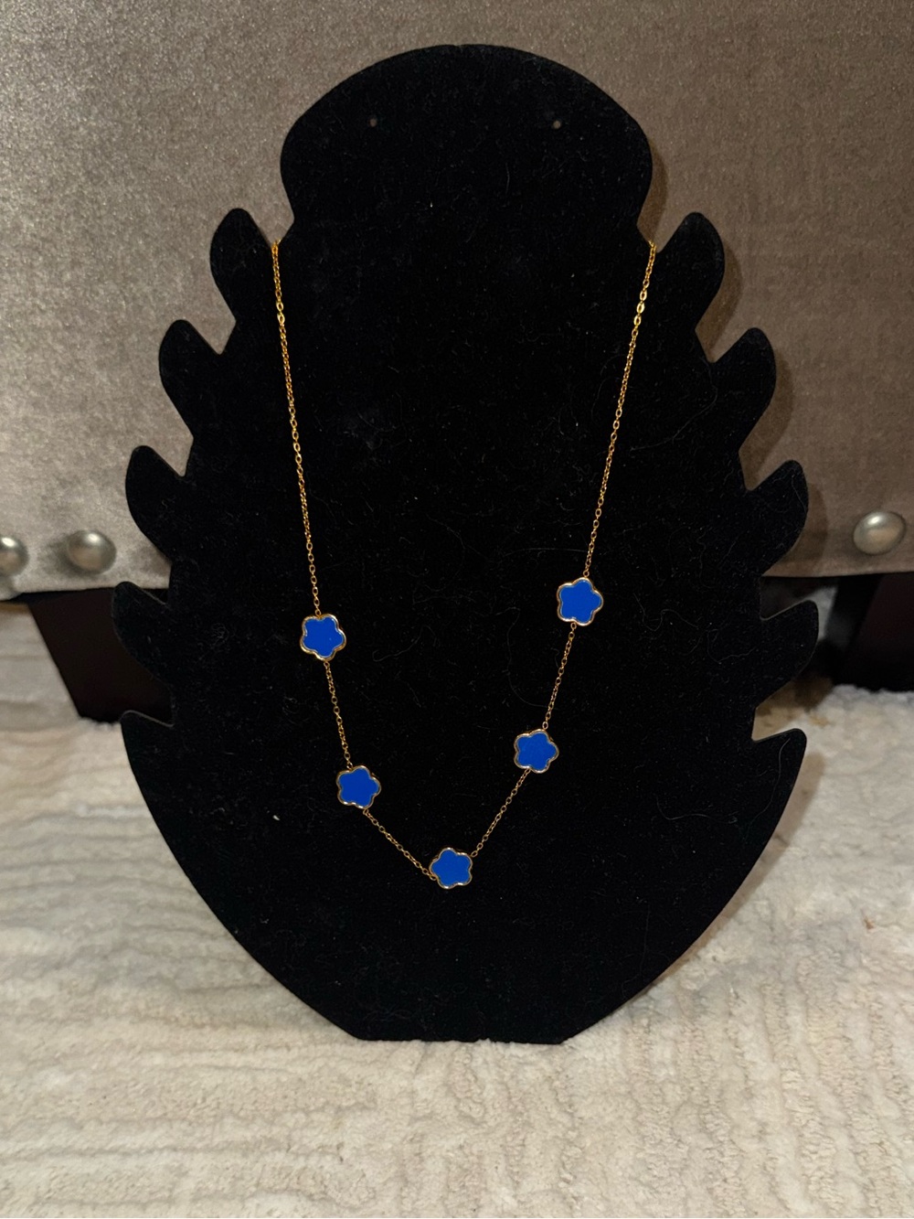 Gold Plated Sterling Silver Blue Enamel Clover Necklace Quatrefoil